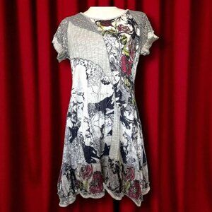 Vtg Fleur De Lis Womens Sz M Mixed Floral Abstract Dress Lace Mesh Tunic